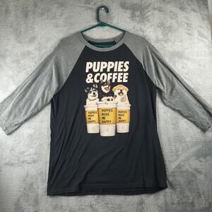 Dogs Naps & Coffee Baseball Tee Shirt XL Puppies Caffeine Long Sleeve Novelty